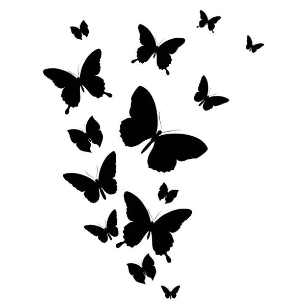 Schwarze Silhouette Von Schmetterlingen Isoliert Auf Weißem Hintergrund — Stockvektor