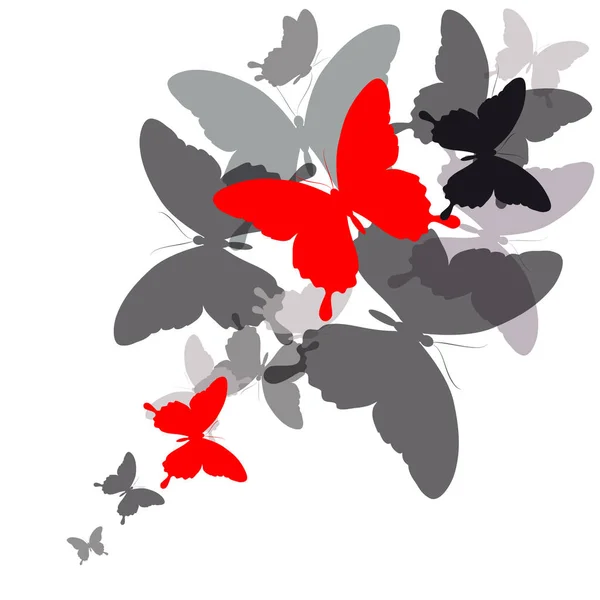 Silhouettes Grises Rouges Papillons Isolés Sur Fond Blanc — Image vectorielle