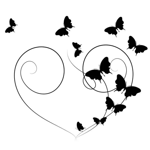 Silhouette Noire Papillons Isolés Sur Fond Blanc — Photo