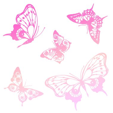 Beyaz arka plan üzerinde izole parlak renkli pembe kelebekler