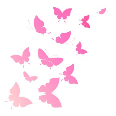 Beyaz arka plan üzerinde izole parlak renkli pembe kelebekler