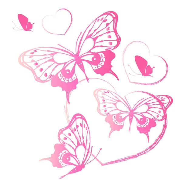 Bright Colorful Pink Butterflies Isolated White Background — Stock Photo, Image