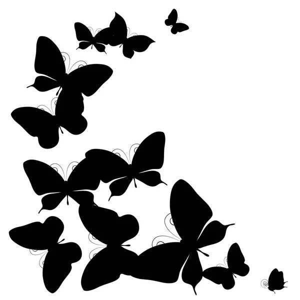 Silhouette Noire Papillons Isolés Sur Fond Blanc — Image vectorielle