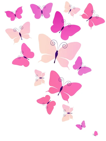 Papillons Roses Colorés Lumineux Isolés Sur Fond Blanc — Image vectorielle