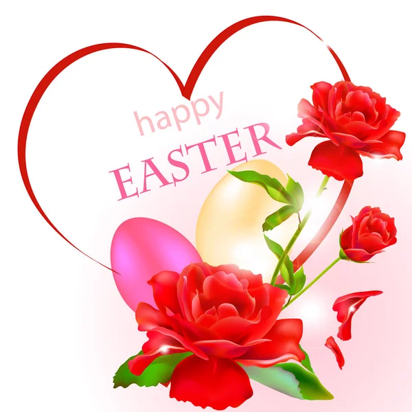 Ragyogó Boldog Húsvéti Postkártya Virágokkal — Stock Fotó