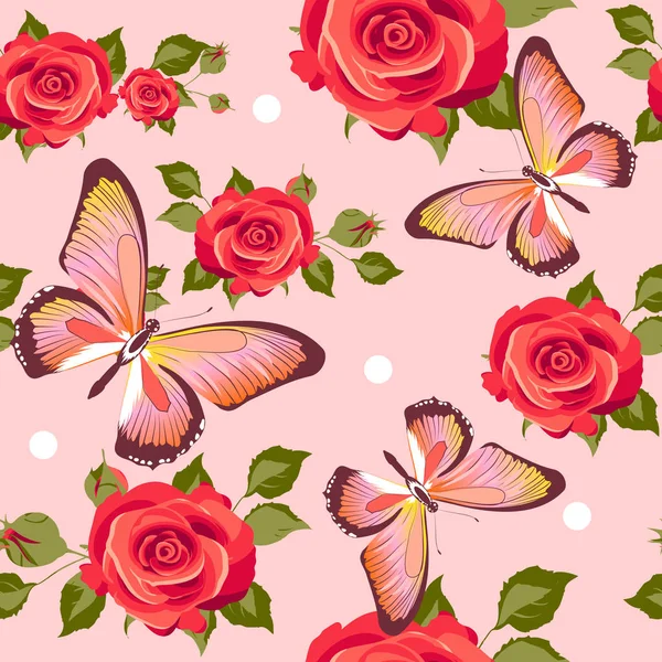 파스텔 배경에 장미와 나비와 — 스톡 사진