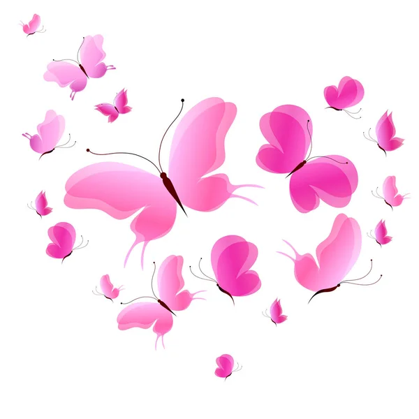 Mariposas Rosadas Brillantes Coloridas Aisladas Sobre Fondo Blanco — Archivo Imágenes Vectoriales