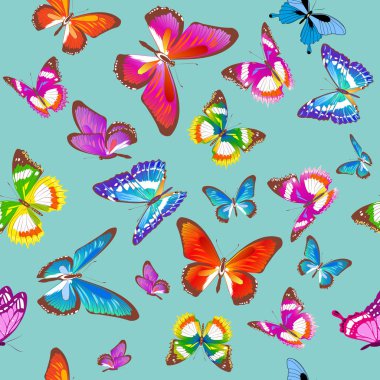 Pastel arka plan üzerinde renkli şık dekoratif kelebekler
