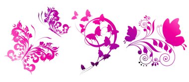 Beyaz arka plan üzerinde izole parlak renkli pembe kelebekler