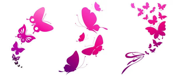 Helle Bunte Rosa Schmetterlinge Isoliert Auf Weißem Hintergrund — Stockvektor