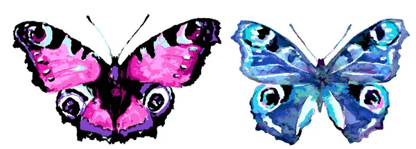 白い背景に手描きの水彩蝶のセット — ストックベクタ
