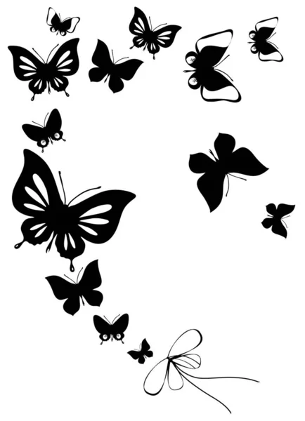 Black Silhouette Butterflies Isolated White Background — Stock Photo, Image