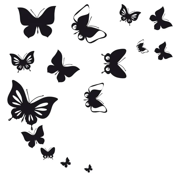 Silhouette Nera Farfalle Isolate Sfondo Bianco — Foto Stock