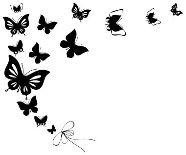 siyah beyaz arka plan üzerinde izole kelebekler silüeti