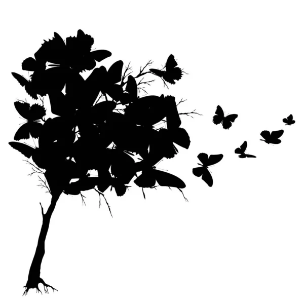 Μαύρη Σιλουέτα Των Πεταλούδων Που Απομονώνονται Λευκό Φόντο — Διανυσματικό Αρχείο