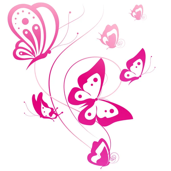 白い背景で隔離の鮮やかなカラフルなピンク蝶 — ストックベクタ
