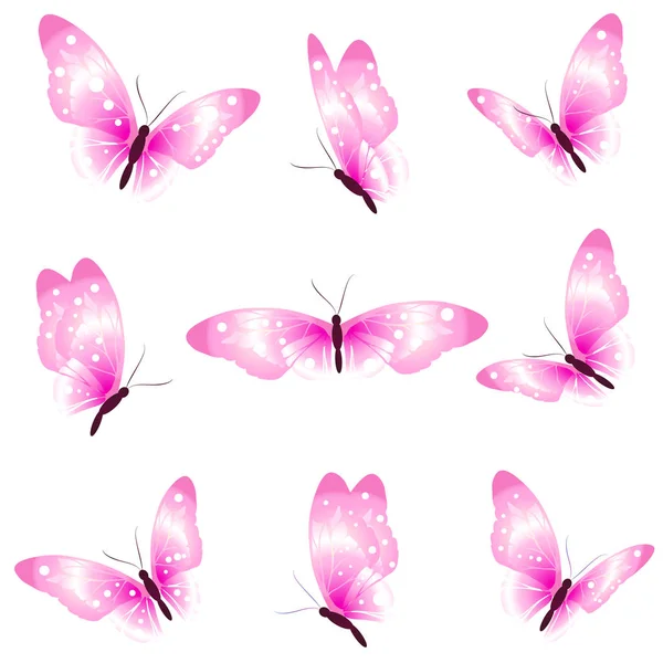 Helle Bunte Rosa Schmetterlinge Isoliert Auf Weißem Hintergrund — Stockvektor