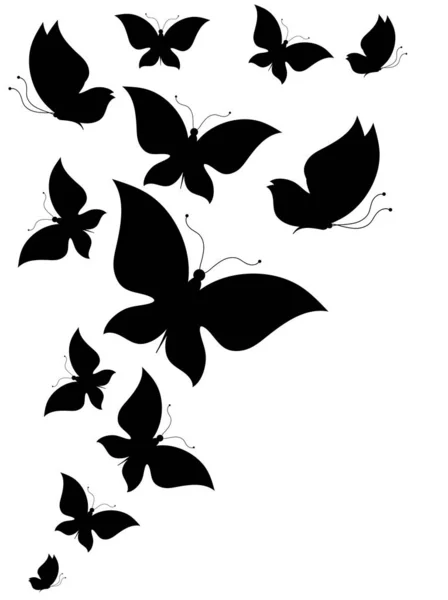 Silhouette Noire Papillons Isolés Sur Fond Blanc — Image vectorielle