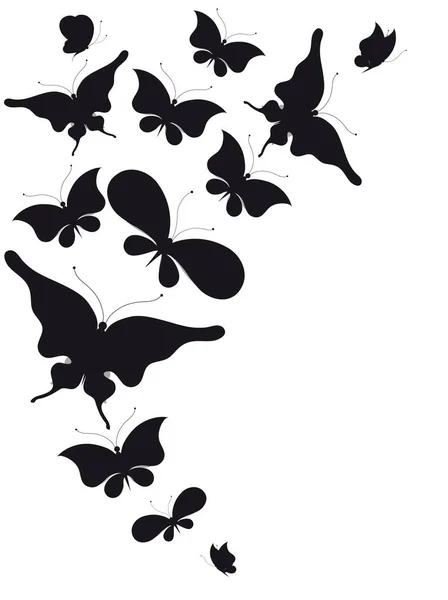 Fekete Sziluettje Pillangók Elszigetelt Fehér Background — Stock Vector