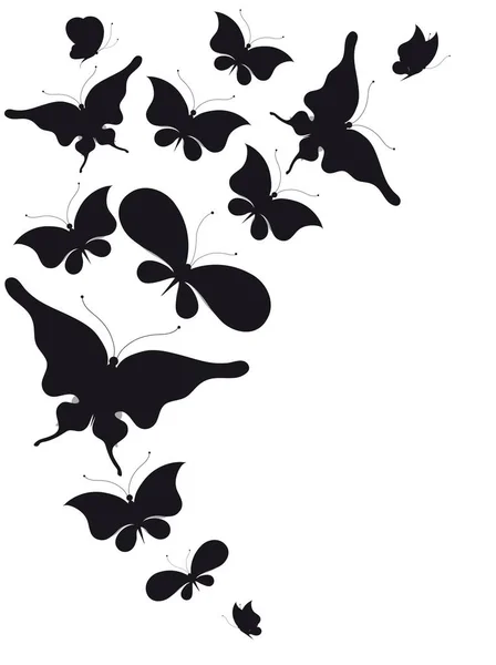 Silueta Negra Mariposas Aisladas Sobre Fondo Blanco — Archivo Imágenes Vectoriales