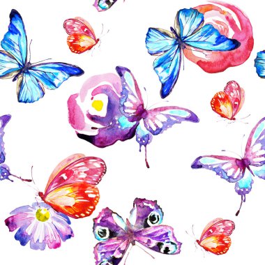 Beyaz arka plan üzerinde izole parlak renkli pembe kelebekler