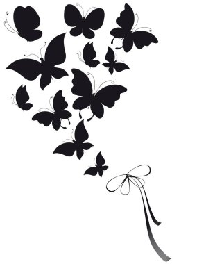 siyah beyaz arka plan üzerinde izole kelebekler silüeti