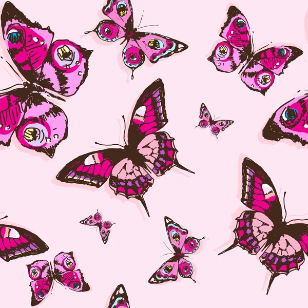 Set Van Heldere Kleurrijke Vlinders Geïsoleerd Roze Achtergrond — Stockfoto