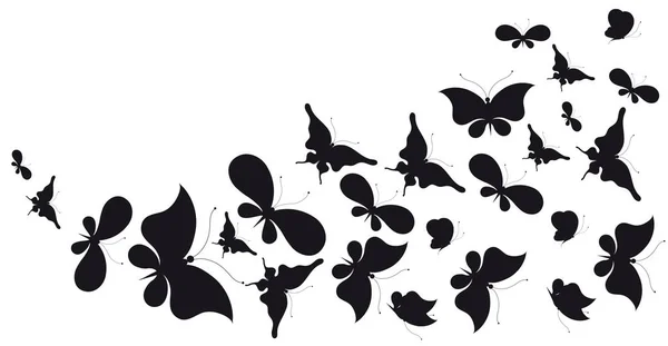 Silhouette Noire Papillons Isolés Sur Fond Blanc — Image vectorielle