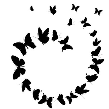 siyah beyaz arka plan üzerinde izole kelebekler silüeti