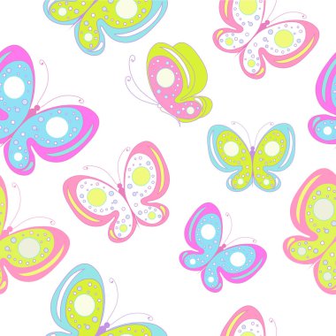 Beyaz arka plan üzerinde izole parlak renkli kelebekler dizi