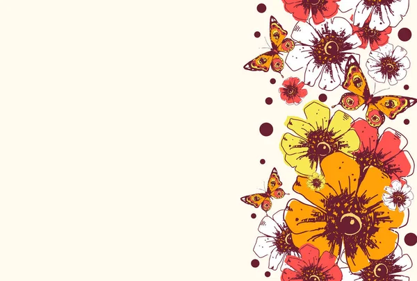 Patrón Sin Costuras Con Rosas Mariposas Sobre Fondo Beige — Vector de stock