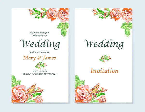 Conjunto Cartões Convite Casamento Com Flores — Fotografia de Stock