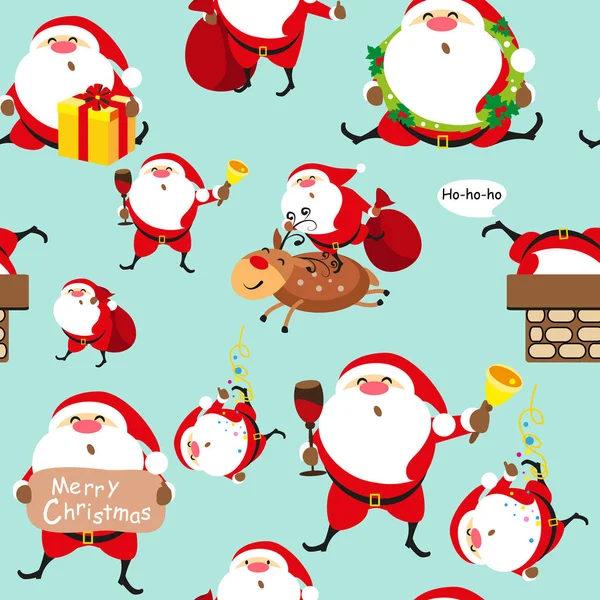 Weihnachten Sammlung Von Cartoon Weihnachtsmann Auf Pastellblauem Hintergrund — Stockfoto