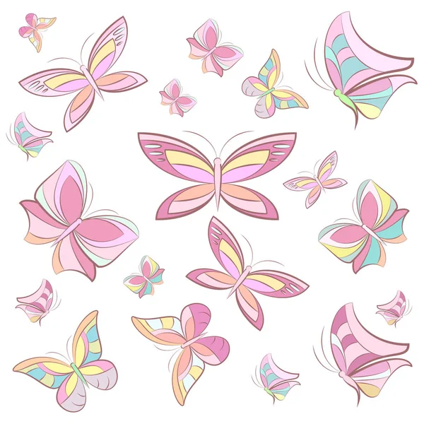 Mariposas Rosadas Brillantes Coloridas Aisladas Sobre Fondo Blanco — Archivo Imágenes Vectoriales