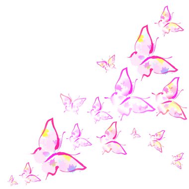 Beyaz arka plan üzerinde izole parlak renkli pembe kelebekler