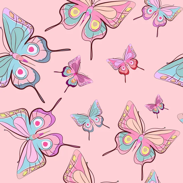 Set Van Heldere Kleurrijke Vlinders Geïsoleerd Roze Achtergrond — Stockvector