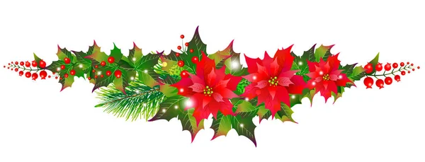Рождественская Гирлянда Цветами Пуансеттии Изолированы Белом Фоне Вектор Иллюстрация — стоковое фото