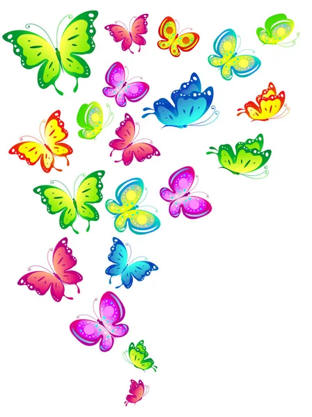 Conjunto Mariposas Colores Brillantes Aisladas Sobre Fondo Blanco —  Fotos de Stock