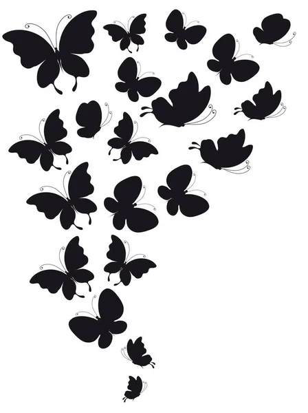 Black Silhouette Butterflies Isolated White Background — Stock Vector