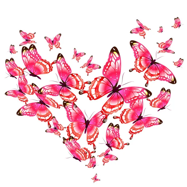 Corazón Rojo Mariposas Tarjeta San Valentín — Vector de stock