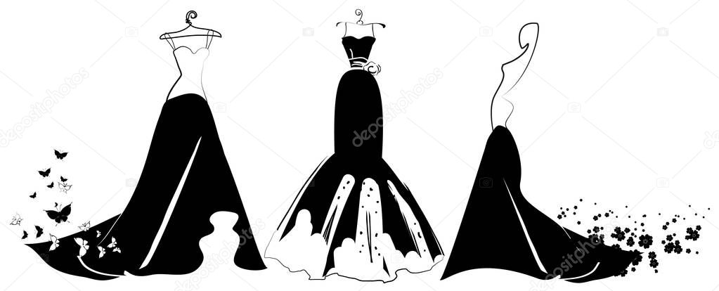 wedding dress design, black and white