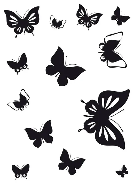 Black Butterfly Isolated White — Stock Vector