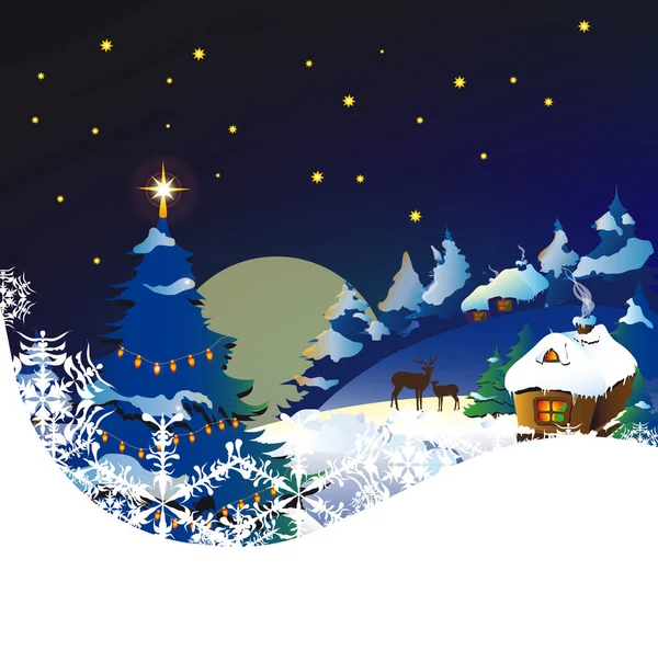 Vigilia Natale Luna Colori Postali Blu Bianchi — Vettoriale Stock