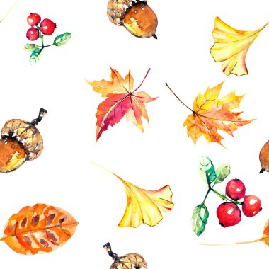 kırmızı sonbahar, sonbahar yaprakları, beyaz suluboya