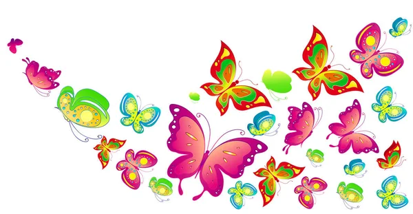 Schöne Farbe Schmetterlinge Gesetzt Isoliert Auf Einem Weißen — Stockvektor