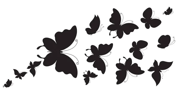 Black Silhouette Butterflies Isolated White Background — Stock Vector