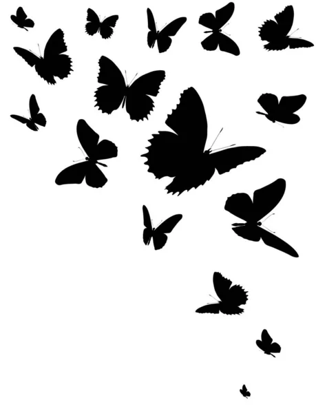 Silueta Negra Mariposas Aisladas Sobre Fondo Blanco — Vector de stock