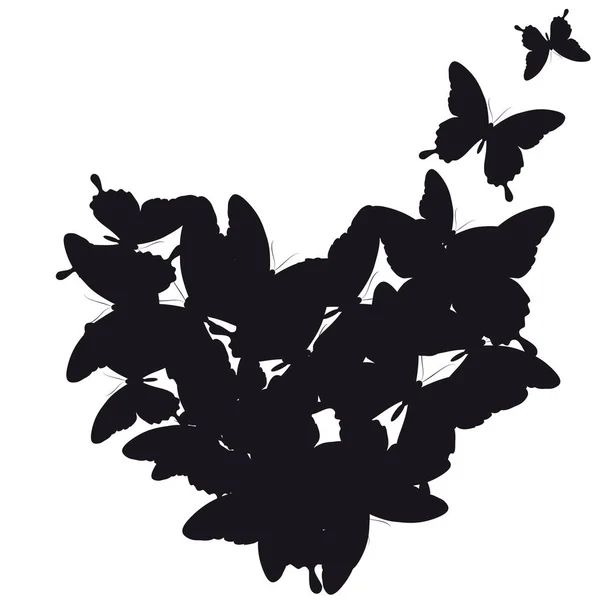 Papillons Noirs Volants Forme Coeur Isolé Sur Fond Blanc Vecteur — Photo