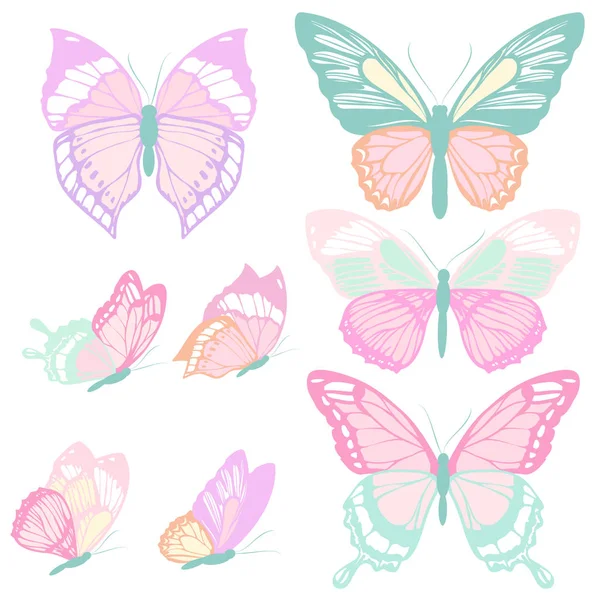 Ljusa Färgglada Fjärilar Isolerade Vit Bakgrund — Stock vektor