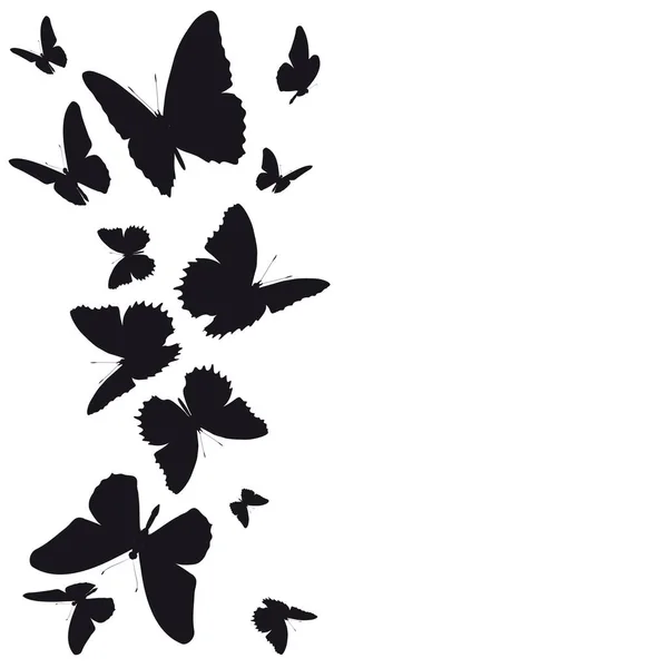 Silhouette Noire Papillons Isolés Sur Fond Blanc — Image vectorielle